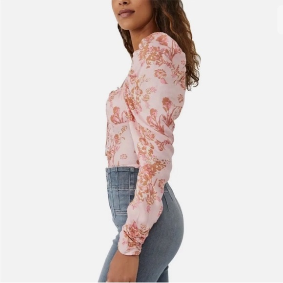 NWT FREE PEOPLE Hilary printed top size M pink longsleeve shirt boho floral - Picture 7 of 9